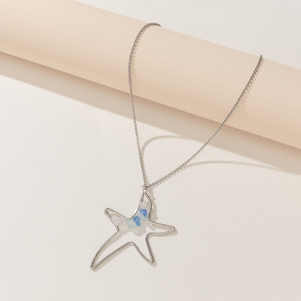 Sea Glass Pendant Necklace Marine Elements Shape Pendant Adjustable Neck Jewelry Summer Beach Style Clothings Accessories -