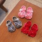 Baby Girls Mary Jane Flats With Bowknot First Walker Shoes Crib Shoes Princess Wedding Party Christmas Dress Shoes -