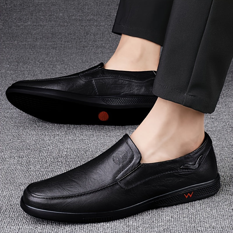 Step into comfort and safety with these men's genuine leather slip-on, slip-resistant shoes! -