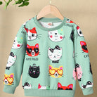 HWMFSNHFZ Girls' Lightweight Long Sleeve Cartoon Cat Print Sweatshirt - Soft Pink Crew Neck Casual Pullover for Spring & Fall, All-Season Comfort, Cute Sweaters -