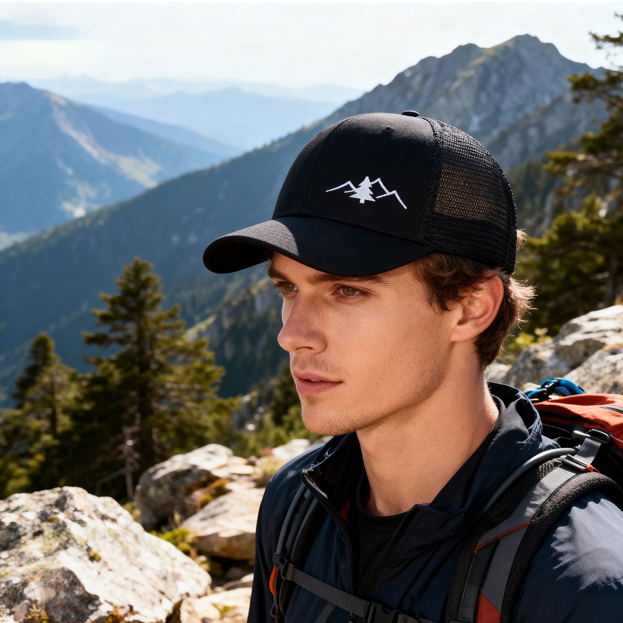 Vintage Pine Tree Embroidered Trucker Cap -