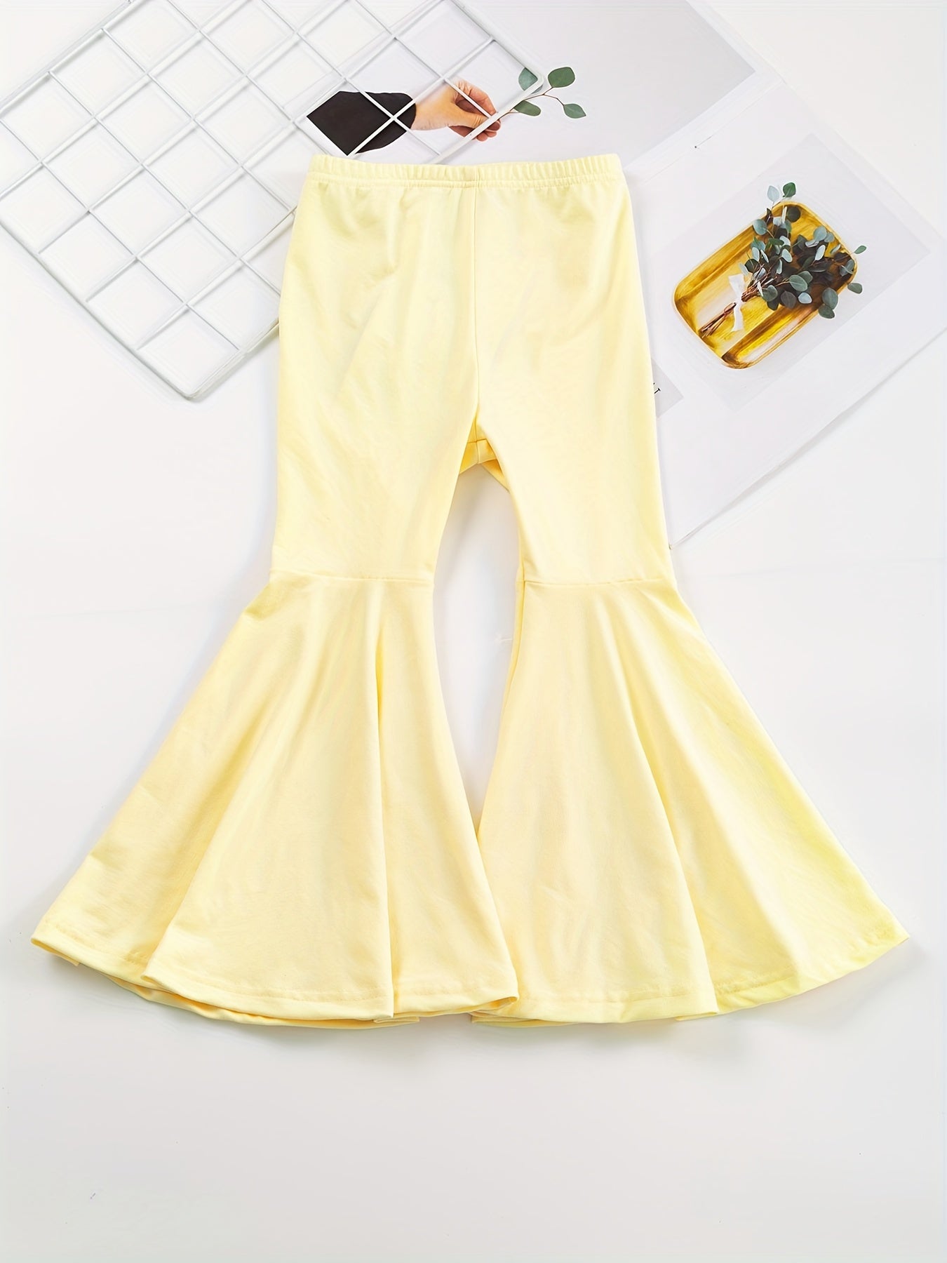 Girls' High-Waisted Flared Pants - Stretchy Bell-Bottoms, Non-Belted Waist, for Dance, Everyday & Formal Events - Spring/Fall Pants for Girls - Easy-Care Outfit, Dance Attire, Non belted Design, Comfortable Fit, Perfect for O -