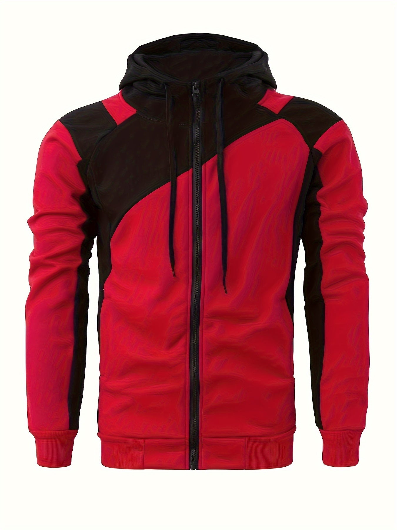 Men's Casual Color Block Zip Up Jacket With Hood - Varsity Style - Soft Fleece Lining - Perfect for Fall/Winter - Ideal Gift for Teenagers & Young Adults -