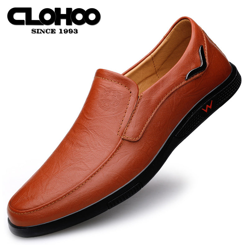 Step into comfort and safety with these men's genuine leather slip-on, slip-resistant shoes! -