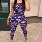 Sleeveless Leopard Print Sexy Jumpsuit, Skinny Camouflage Knitted Jumpsuit, Women's Clothing -