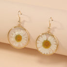 Nickle-Free Copper Dangle Earrings - Nooxian Elegant White Chrysanthemum - Boho Vacation Style with Golden-Tone Finish, Perfect for Everyday & Getaways -
