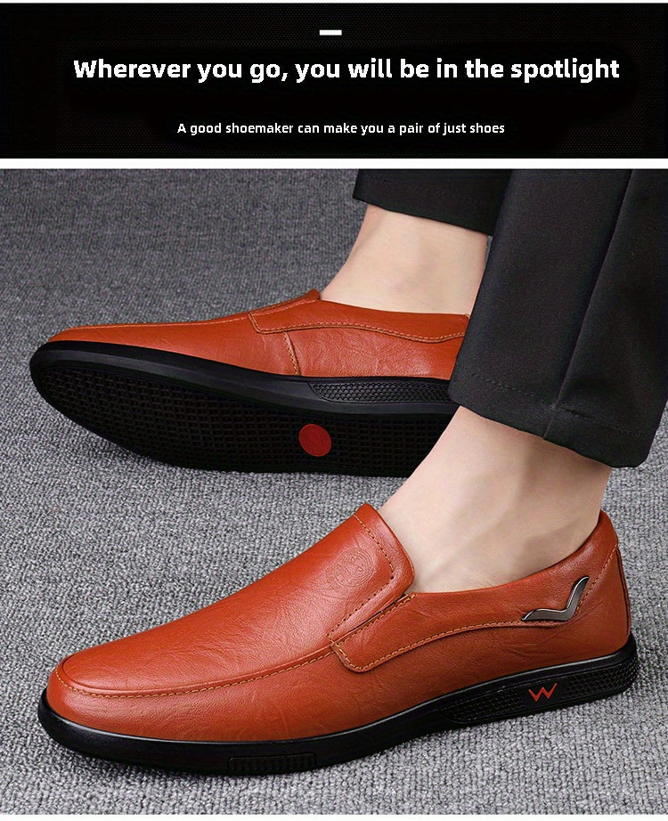 Step into comfort and safety with these men's genuine leather slip-on, slip-resistant shoes! -