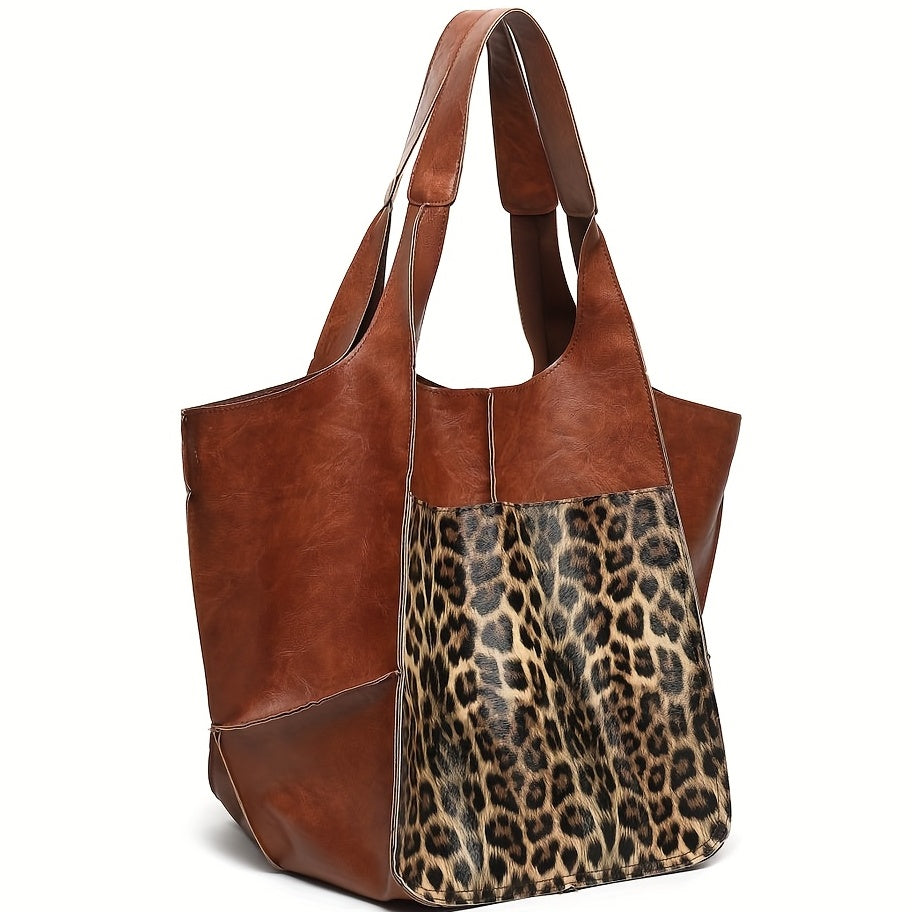 Large Capacity Retro PU Tote Bag For Women - Spacious & Stylish Handbag With Handy Front Pocket For Work, Travel & Everyday Chic -
