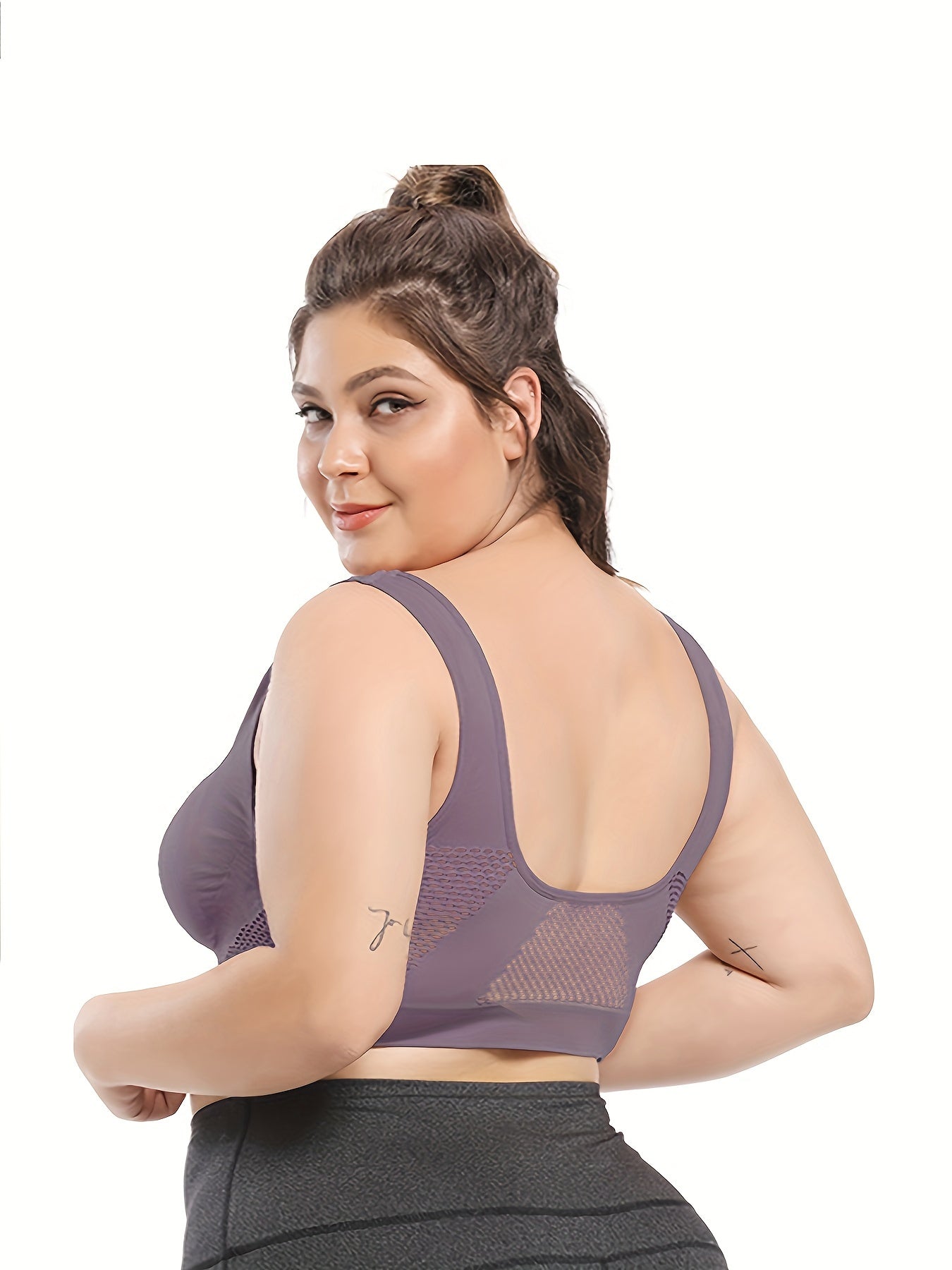 [Gentle Care] Plus Size Seamless Sports Bra for Women - Purple, Breathable Mesh Fabric, Push-Up with Removable Pads, Comfort Fit Vest Style, Sizes 36XL to 40XL, Plus Size Bra -