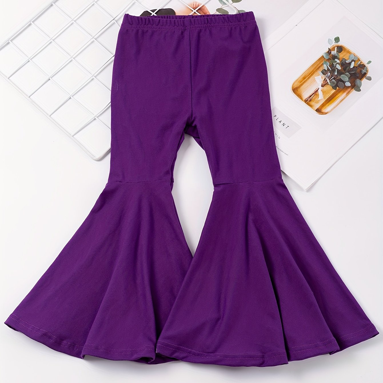 Girls' High-Waisted Flared Pants - Stretchy Bell-Bottoms, Non-Belted Waist, for Dance, Everyday & Formal Events - Spring/Fall Pants for Girls - Easy-Care Outfit, Dance Attire, Non belted Design, Comfortable Fit, Perfect for O -