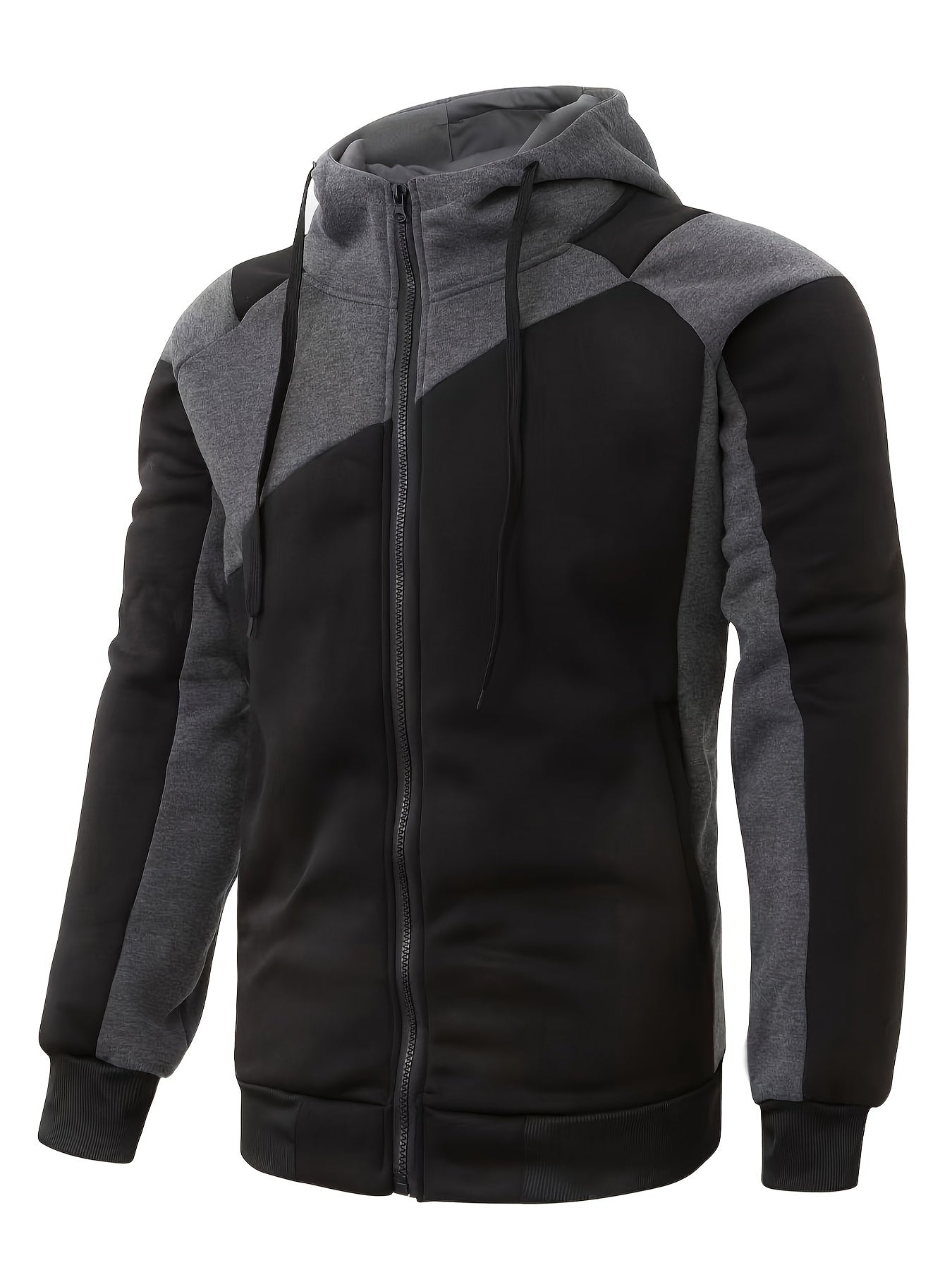 Men's Casual Color Block Zip Up Jacket With Hood - Varsity Style - Soft Fleece Lining - Perfect for Fall/Winter - Ideal Gift for Teenagers & Young Adults -