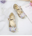 Girls' Elsa Princess High Heel Pumps - Sparkling Glitter Block Heel Shoes with Floral Embellishments, Lightweight Faux Cover for Spring & Fall, Weddings, Parties, Casual Wear, Shoes for Girls, Wedding Guest Shoes, Elegant Sho -