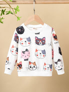 HWMFSNHFZ Girls' Lightweight Long Sleeve Cartoon Cat Print Sweatshirt - Soft Pink Crew Neck Casual Pullover for Spring & Fall, All-Season Comfort, Cute Sweaters -