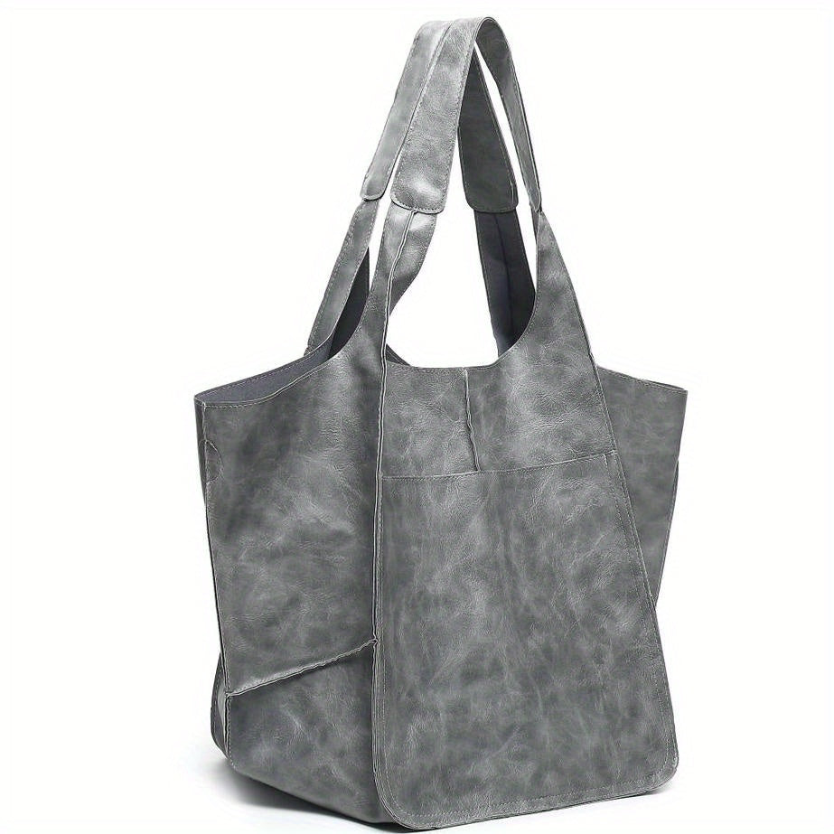 Large Capacity Retro PU Tote Bag For Women - Spacious & Stylish Handbag With Handy Front Pocket For Work, Travel & Everyday Chic -