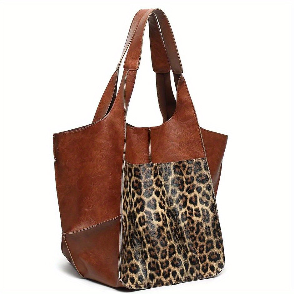 Large Capacity Retro PU Tote Bag For Women - Spacious & Stylish Handbag With Handy Front Pocket For Work, Travel & Everyday Chic -