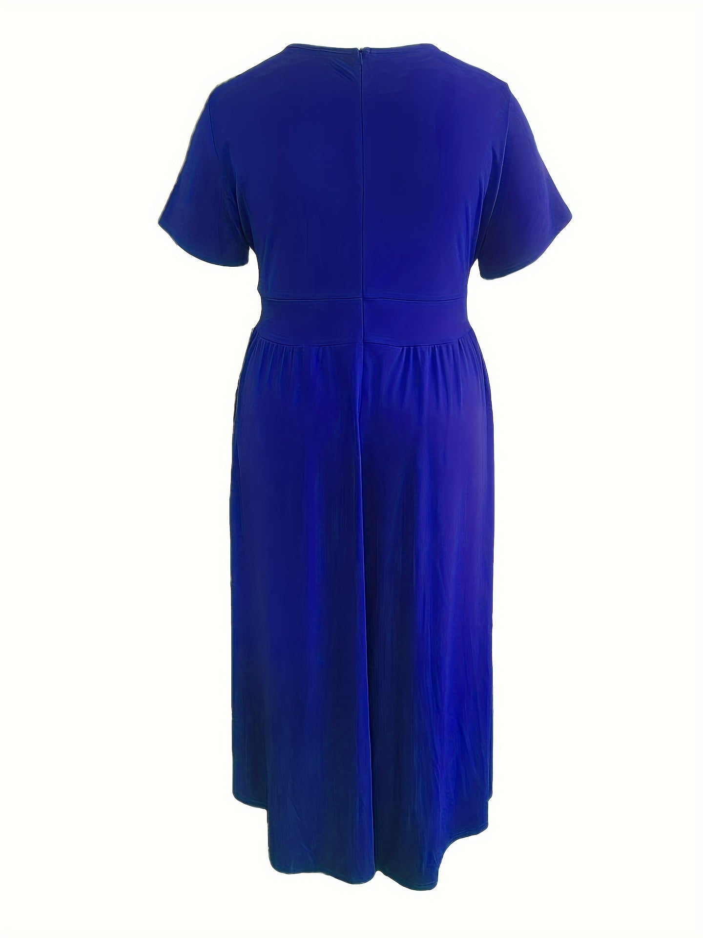 Plus Size Solid Short Sleeve Maxi Dress, Women's Plus Medium Stretch Elegant Long Dress -