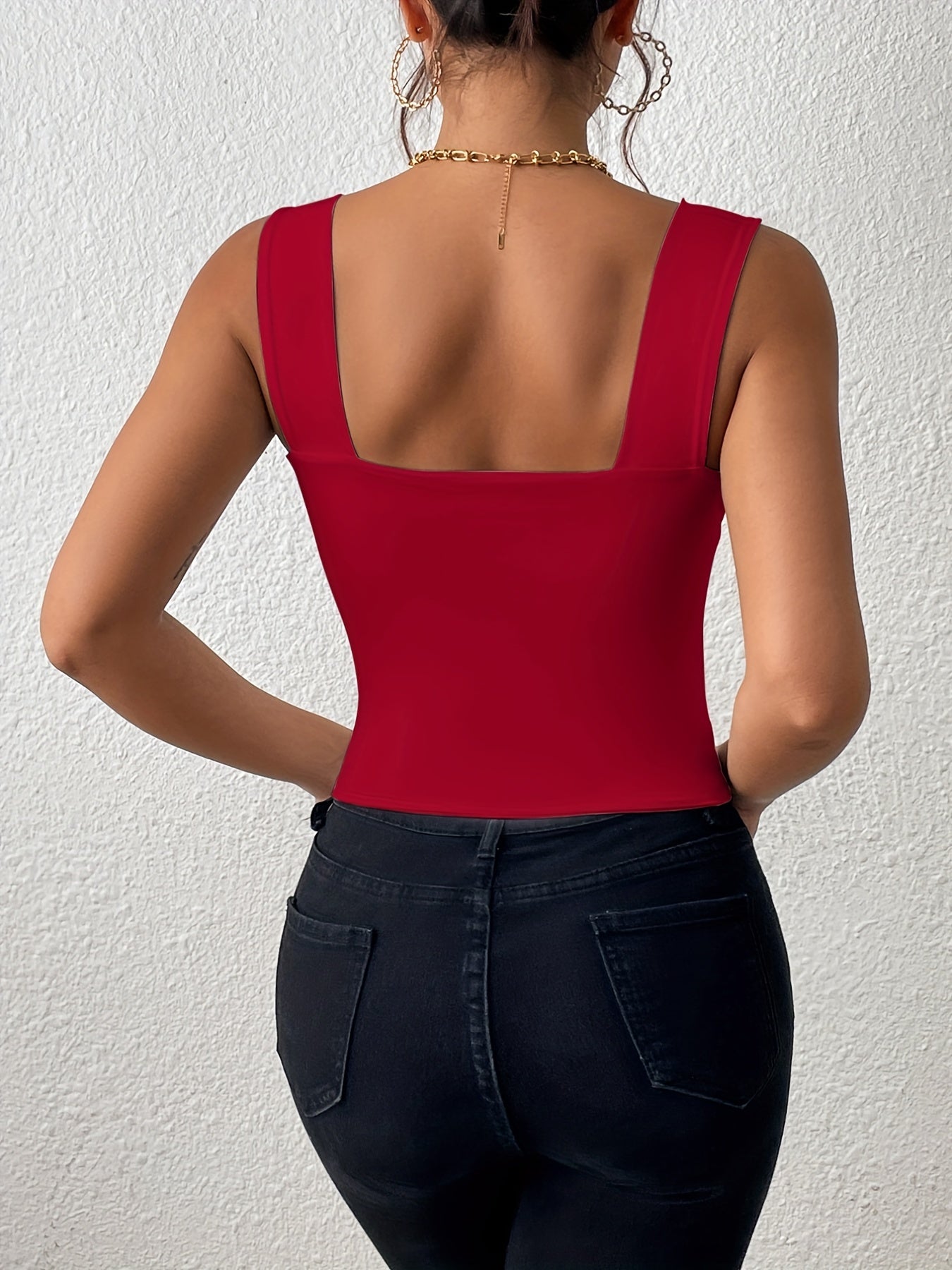 Stretchy Women's Crop Tank Top - Casual Everyday Essential - Soft, Breathable, Sleeveless, Solid Color, Comfortable, Relaxed Fit, Women's Clothing -