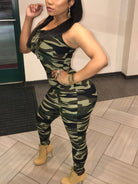 Sleeveless Leopard Print Sexy Jumpsuit, Skinny Camouflage Knitted Jumpsuit, Women's Clothing -