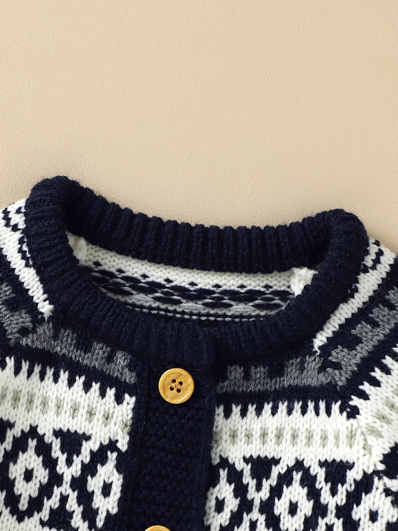 Newborn Infant Geometric Pattern Sweater Romper Long Sleeve Button Jumpsuit & Hat For Toddler Baby Boys And Girls, Suitable For Indoor And Outdoor Wear -