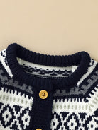 Newborn Infant Geometric Pattern Sweater Romper Long Sleeve Button Jumpsuit & Hat For Toddler Baby Boys And Girls, Suitable For Indoor And Outdoor Wear -