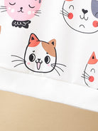 HWMFSNHFZ Girls' Lightweight Long Sleeve Cartoon Cat Print Sweatshirt - Soft Pink Crew Neck Casual Pullover for Spring & Fall, All-Season Comfort, Cute Sweaters -