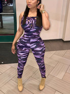 Sleeveless Leopard Print Sexy Jumpsuit, Skinny Camouflage Knitted Jumpsuit, Women's Clothing -