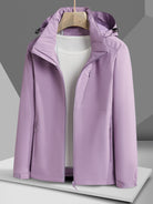 Women's Autumn and Winter Outdoor Sports Casual Warm Fleece Lined Windproof Stand Collar Jacket -