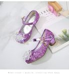 Girls' Elsa Princess High Heel Pumps - Sparkling Glitter Block Heel Shoes with Floral Embellishments, Lightweight Faux Cover for Spring & Fall, Weddings, Parties, Casual Wear, Shoes for Girls, Wedding Guest Shoes, Elegant Sho -