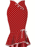 Polka Dot Bodycon Button Lace Up Skirts, Sexy Mature Fishtail Party Skirts, Women's Clothing -