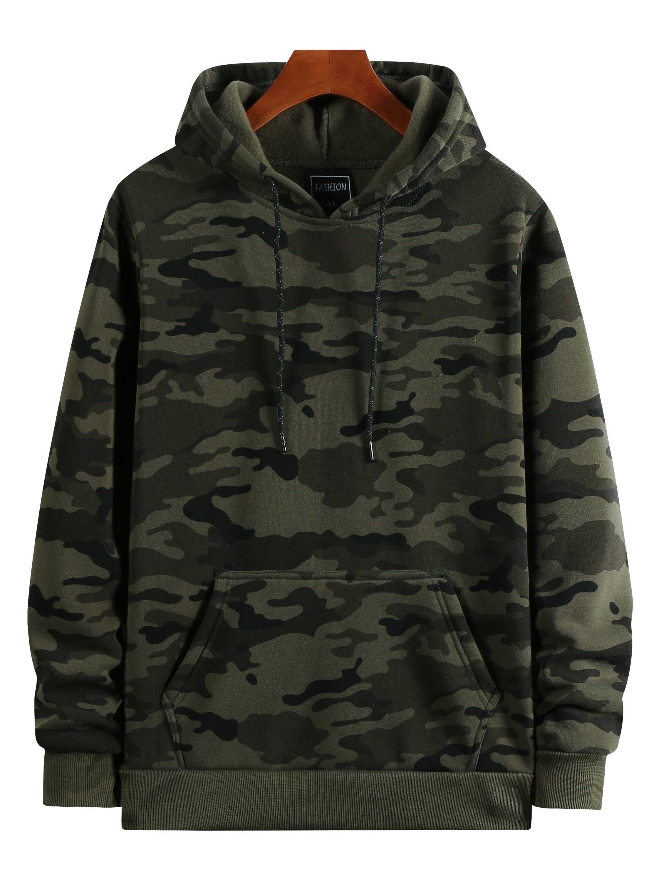 Stay cozy and cool in this hooded men's camouflage loose pullover fleece! -