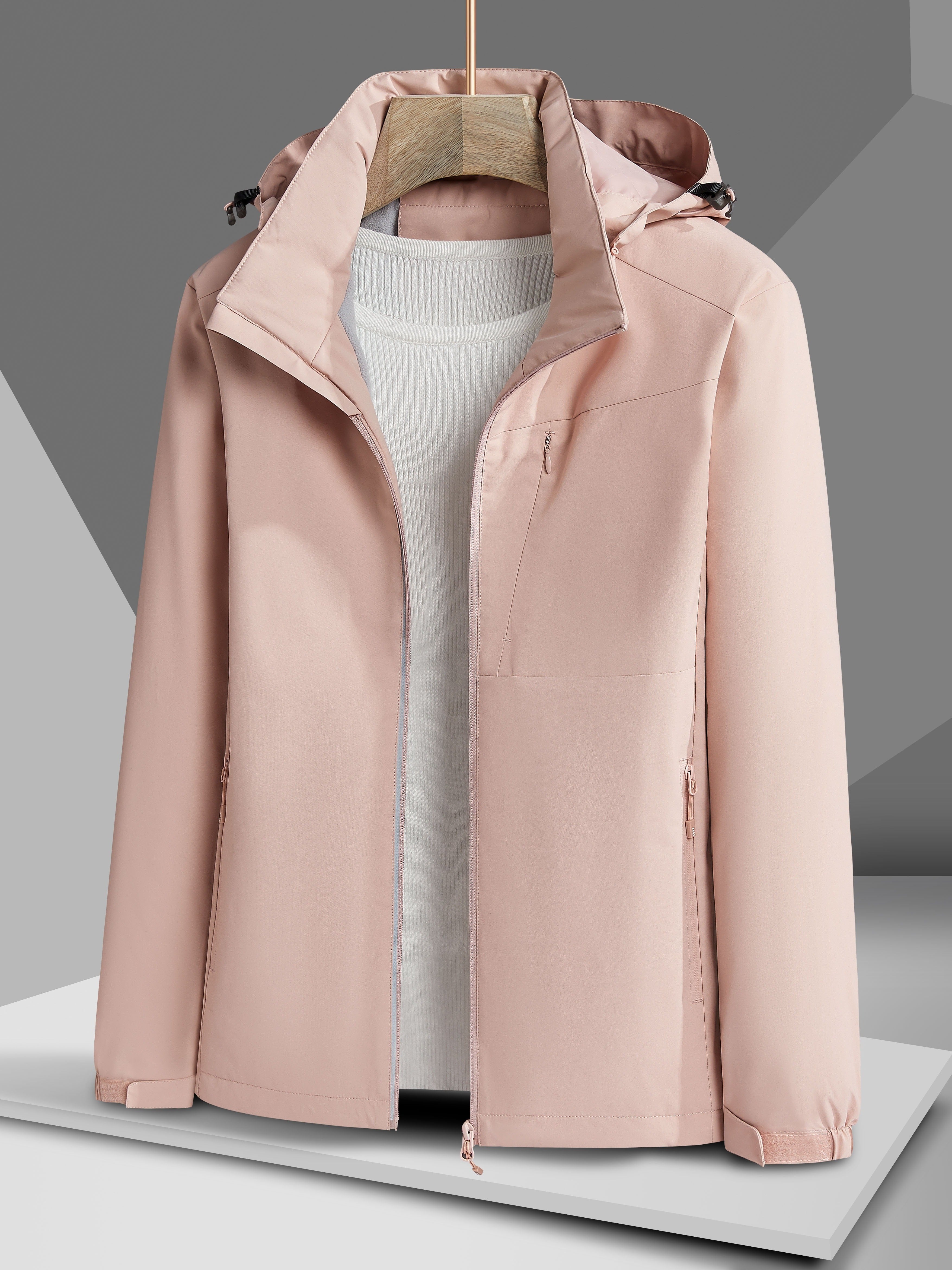 Women's Autumn and Winter Outdoor Sports Casual Warm Fleece Lined Windproof Stand Collar Jacket -