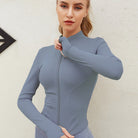 Women's Activewear: Solid Color Full Zipper Jacket With Turtle Neck, Long Sleeve & Thumb Hole For Fitness & Sports -