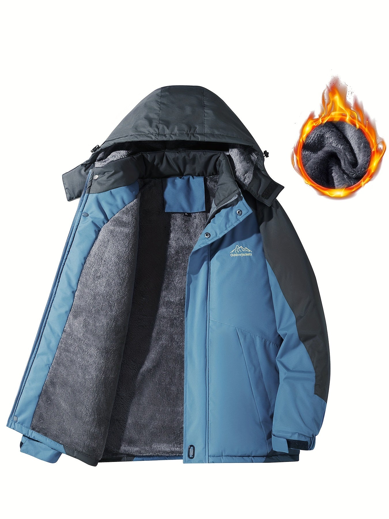 Men'S Casual Color Block Thick Hooded Jacket, Windproof Single-Layer Fleece Jacket for Fall Winter Jacket Gifts -