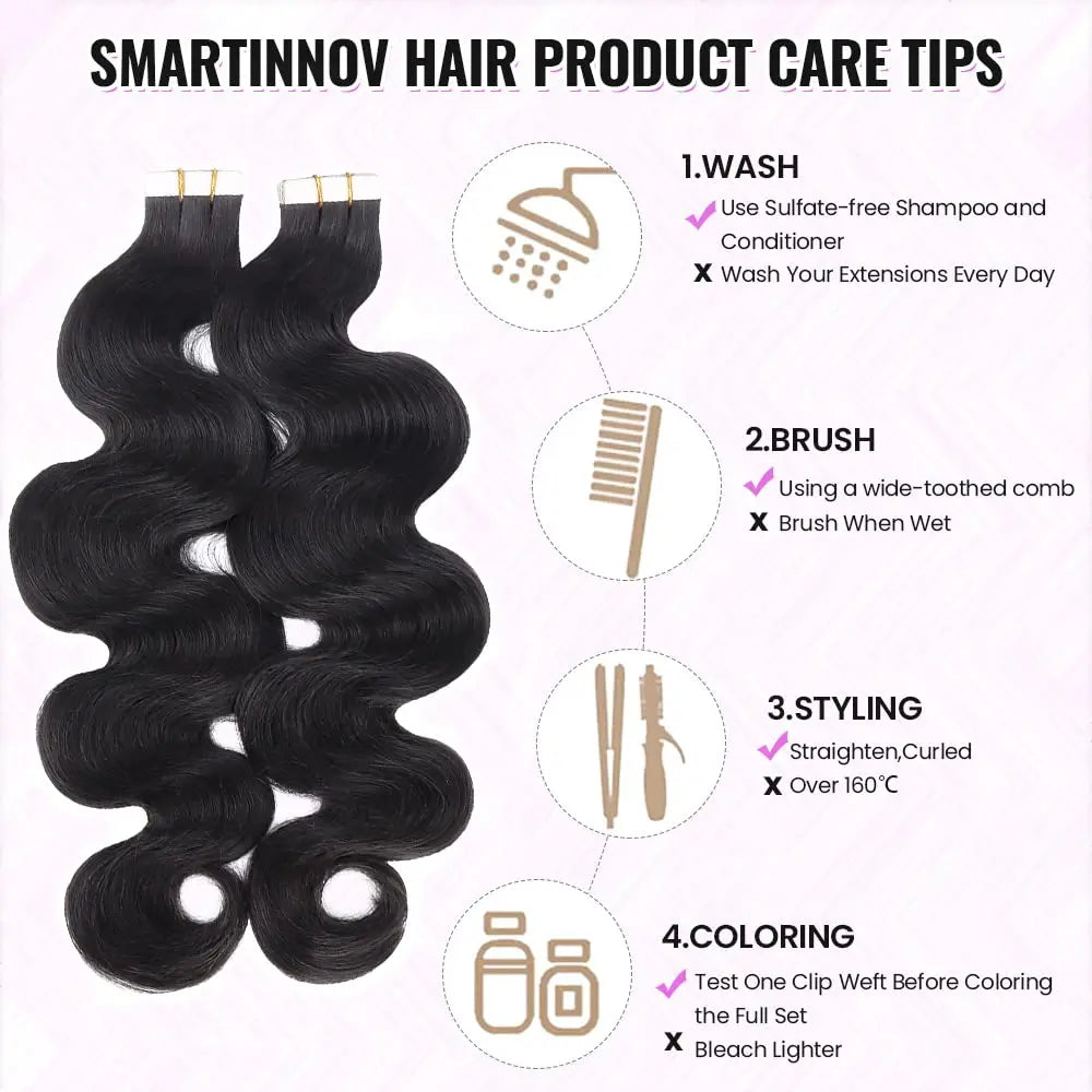 Tape In Human Hair Body Wave Extensions 100% Real Human Hair Skin Weft Adhesive Glue On For Salon High Quality For Black Woman -