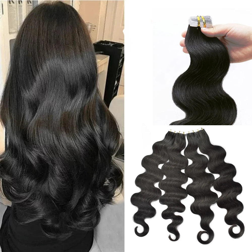 Tape In Human Hair Body Wave Extensions 100% Real Human Hair Skin Weft Adhesive Glue On For Salon High Quality For Black Woman -