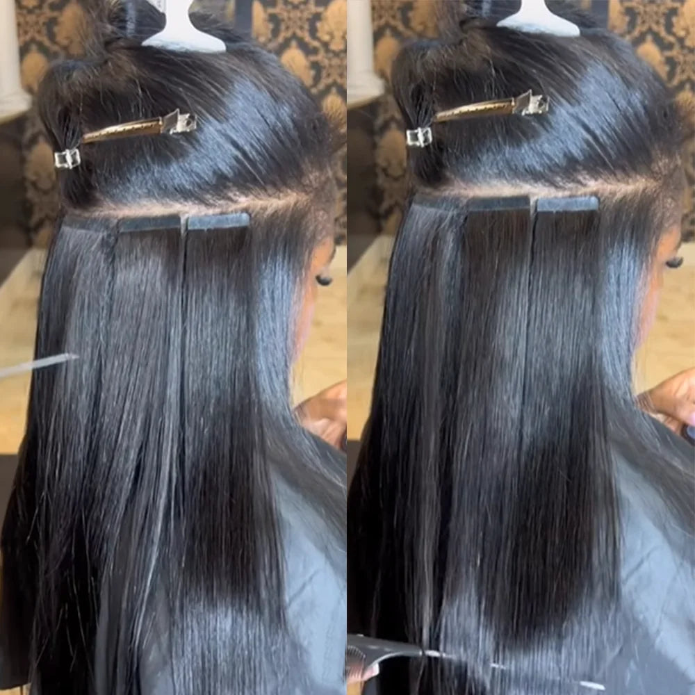 Tape In Human Hair Extensions Natural Straight Hair Extensions 1B Black Brown Blonde 100% Remy Skin Weft Adhesive Glue On -