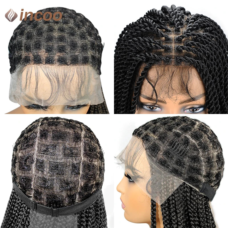 Full Lace Frontal Wigs Twist Braids Box Braids Lace Faux Locs Wig Goddess Braids -
