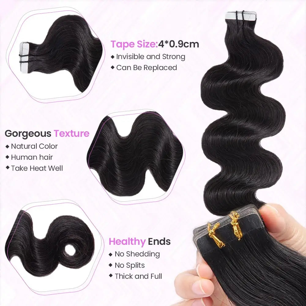 Tape In Human Hair Body Wave Extensions 100% Real Human Hair Skin Weft Adhesive Glue On For Salon High Quality For Black Woman -