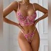 Custom logo Hot OEM Nightie Mature Ladies Revealing Femme Push up Bra Dame Panties Embroidery Floral Women's Sexy Lingerie Set -