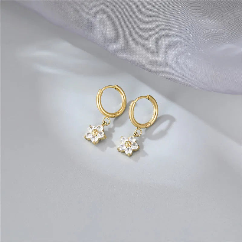 Delicate Diamond Flower Earrings -