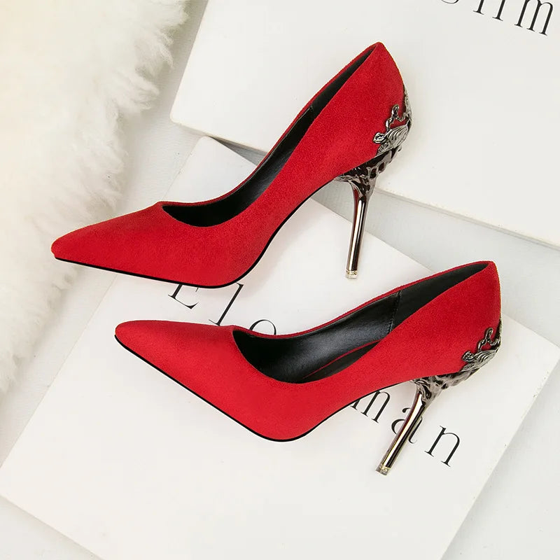 Women Pumps Red, Gol,d Pointy Toe Dress High Heel Shoes. -