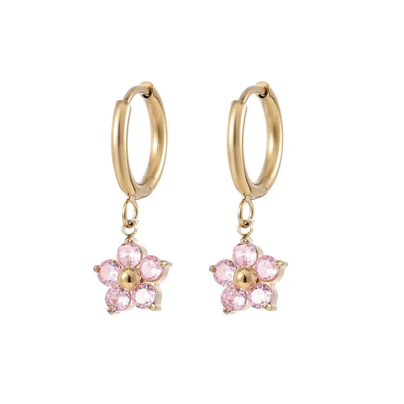 Delicate Diamond Flower Earrings -