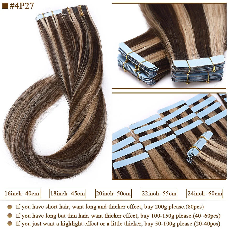 S-noilite Tape In Human Hair Extensions 2.5g/pc Straight Glue In Real Hair Extensions Human Hair Seamless Invisible Double Sides -