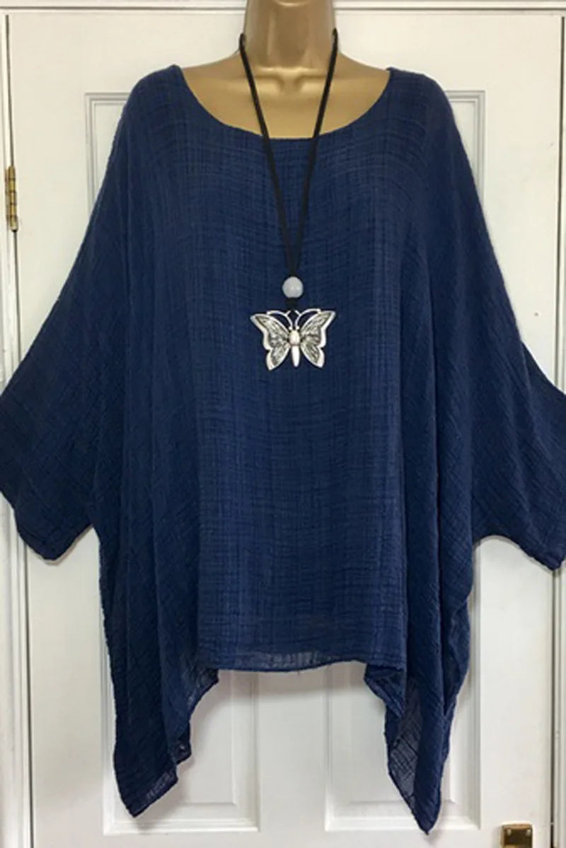 Cotton Linen Round Neck Shirt -