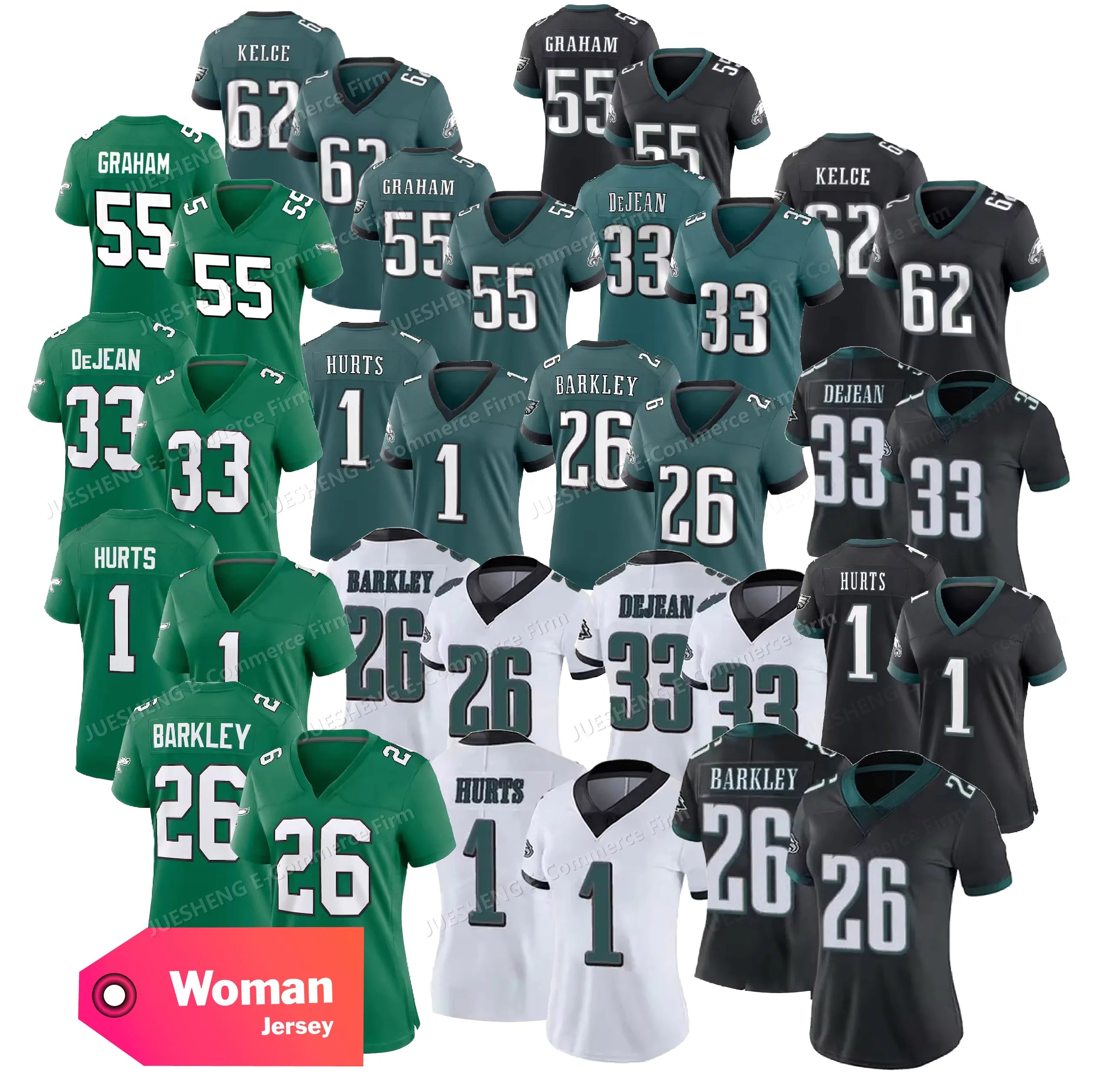 Women's Philadelphia 26 Saquon Barkley 1 Jalen Hurts 33 DeJean Football Jerseys Stitched Jerseys -