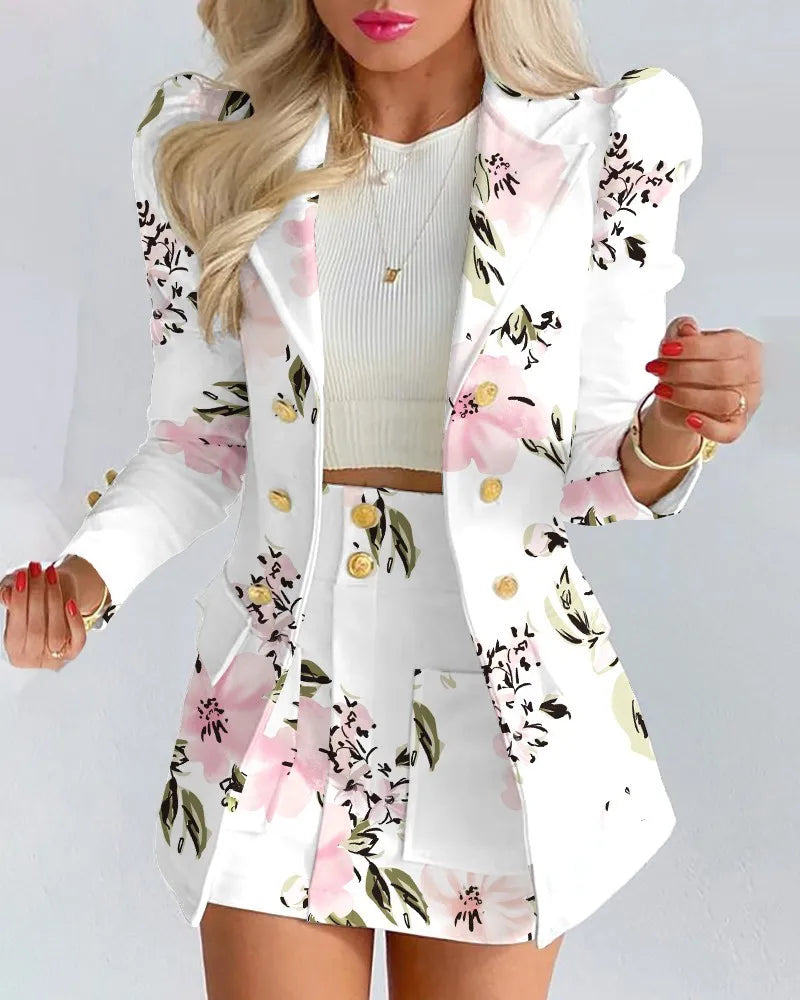 Women Formal Long Sleeve Blazers & Skirt Set -