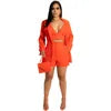 Neck Blazer and Shorts Set -