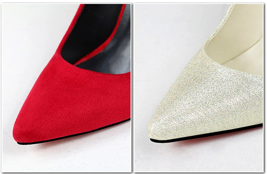 Women Pumps Red, Gol,d Pointy Toe Dress High Heel Shoes. -