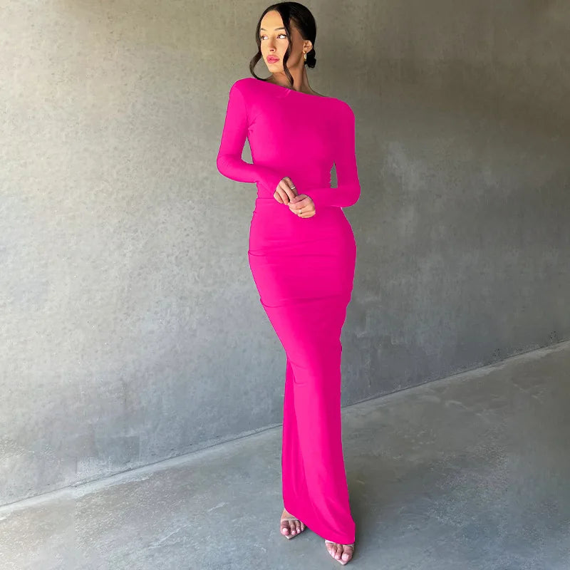 Women's Elegant Deep V-Neck Maxi Dress Long Sleeve -
