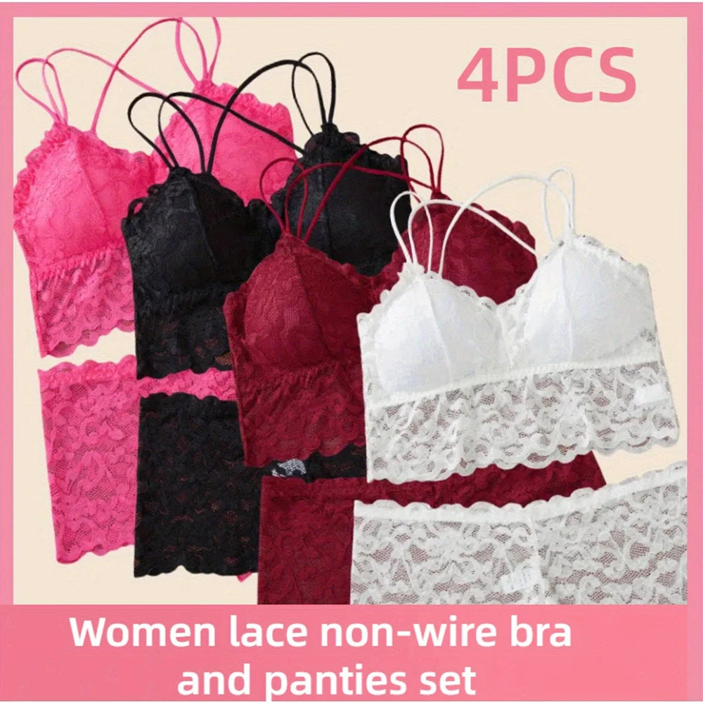4pcs Lace Valentines Lingerie Set -
